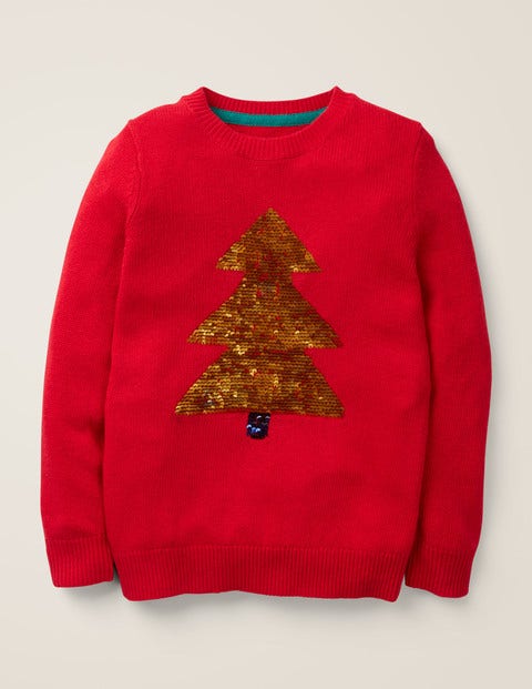 Sequin Festive Crew Jumper - Rockabilly Red Christmas Tree Sequin Festive Crew Jumper - Rockabilly Red Christmas Tree
