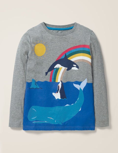 Adventure T-Shirt - Mid Grey Marl Whales Adventure T-Shirt - Mid Grey Marl Whales