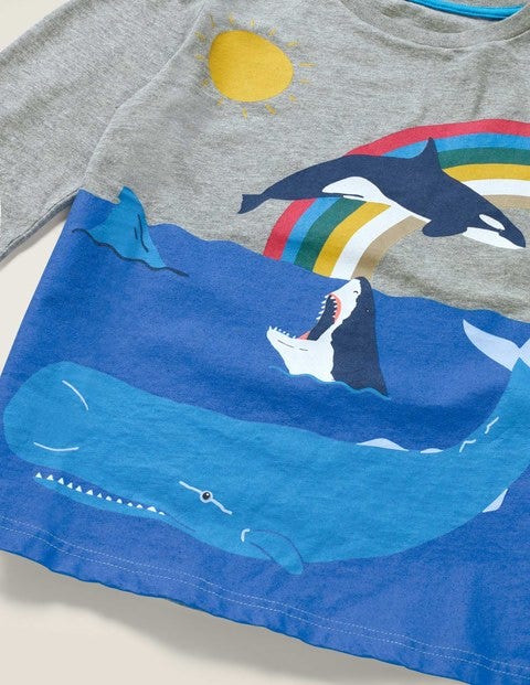 Adventure T-Shirt - Mid Grey Marl Whales Adventure T-Shirt - Mid Grey Marl Whales