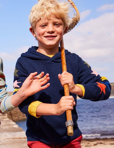 Sweat À Capuche En Maille À Motif Étoile - Étoiles bleu marine universitaire Sweat À Capuche En Maille À Motif Étoile - Étoiles bleu marine universitaire