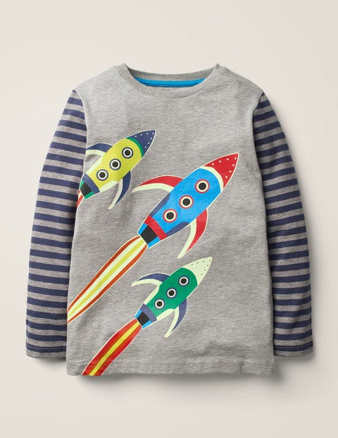 Glow-In-The-Dark Space T-Shirt - Mid Grey Marl Rockets Glow-In-The-Dark Space T-Shirt - Mid Grey Marl Rockets