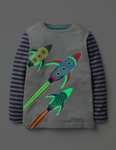 Glow-In-The-Dark Space T-Shirt - Mid Grey Marl Rockets Glow-In-The-Dark Space T-Shirt - Mid Grey Marl Rockets