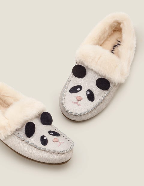 Cosy Suede Panda Slippers - Neutral Sparkle