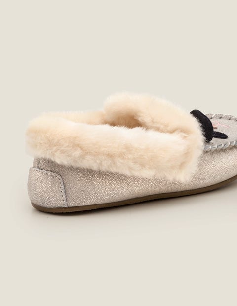 Cosy Suede Panda Slippers - Neutral Sparkle Cosy Suede Panda Slippers - Neutral Sparkle