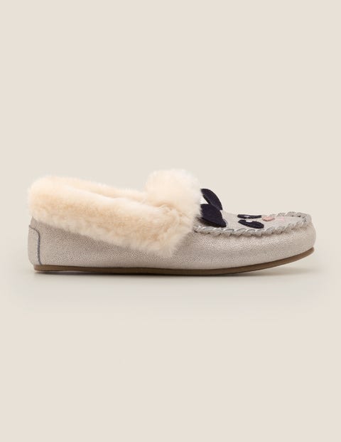 Cosy Suede Panda Slippers - Neutral Sparkle Cosy Suede Panda Slippers - Neutral Sparkle