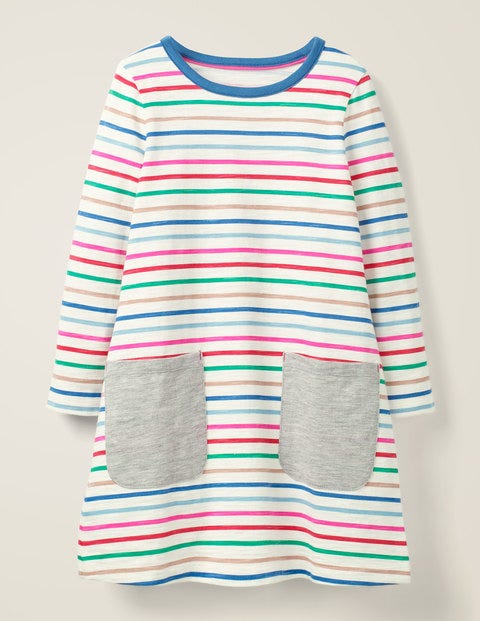 Witziges Jerseykleid Mit Tasche - Regenbogen/Bunt, Gestreift Witziges Jerseykleid Mit Tasche - Regenbogen/Bunt, Gestreift