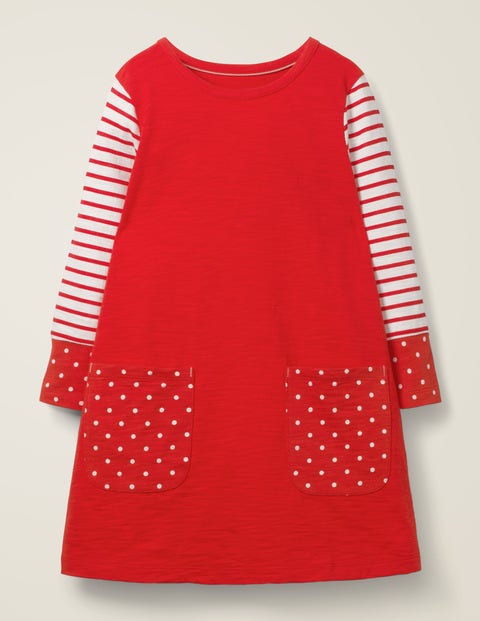 Witziges Jerseykleid Mit Tasche - Paprikarot/Getupft Witziges Jerseykleid Mit Tasche - Paprikarot/Getupft
