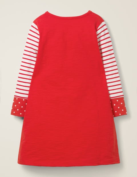Witziges Jerseykleid Mit Tasche - Paprikarot/Getupft Witziges Jerseykleid Mit Tasche - Paprikarot/Getupft