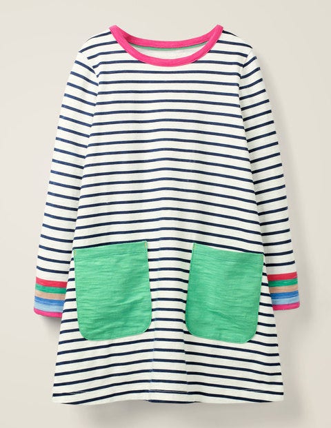 Fun Pocket Jersey Dress - Ivory/College Blue Stripe Fun Pocket Jersey Dress - Ivory/College Blue Stripe