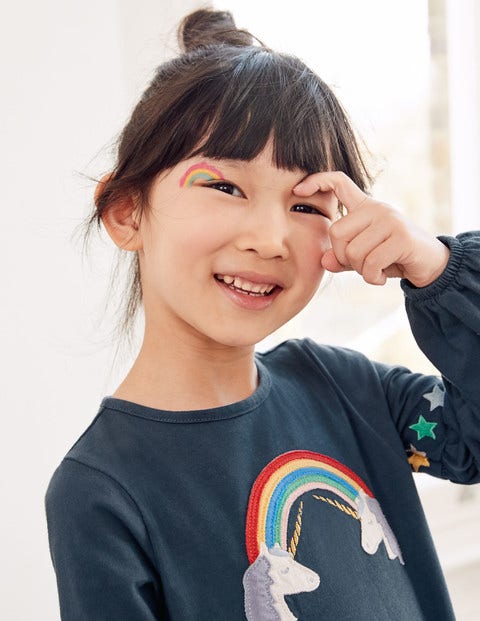 Bright Tiered Jersey Dress - Stormy Blue Unicorns Bright Tiered Jersey Dress - Stormy Blue Unicorns