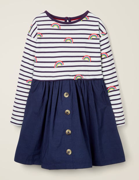 Kleid Mit Mustermix - Naturweiß/Dunkelblau, Regenbögen Kleid Mit Mustermix - Naturweiß/Dunkelblau, Regenbögen
