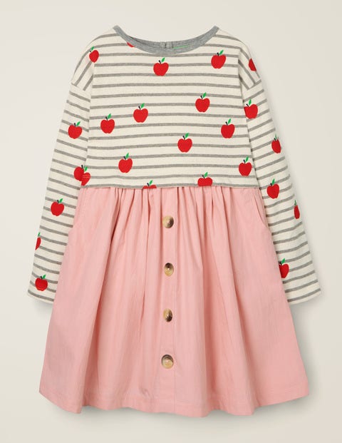 Kleid Mit Mustermix - Grau Meliert/Naturweiß, Äpfel Kleid Mit Mustermix - Grau Meliert/Naturweiß, Äpfel