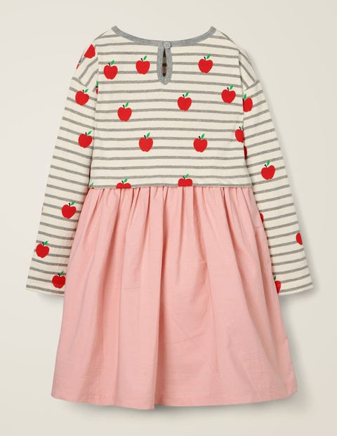 Kleid Mit Mustermix - Grau Meliert/Naturweiß, Äpfel Kleid Mit Mustermix - Grau Meliert/Naturweiß, Äpfel