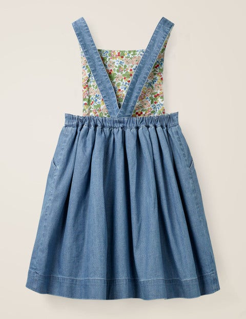 Embroidered Pinafore Dress - Mid Vintage Denim/Butterfly Embroidered Pinafore Dress - Mid Vintage Denim/Butterfly