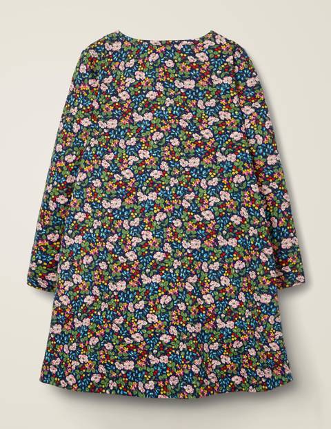 Jerseykleid Mit Großer Applikation - Blaues Blumen-/Beerenmuster, Pferd Jerseykleid Mit Großer Applikation - Blaues Blumen-/Beerenmuster, Pferd