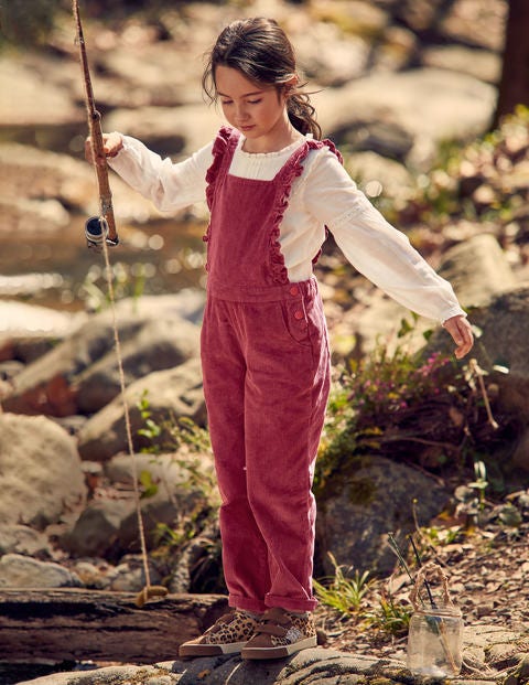 Chunky Cord Frill Dungarees - Bramble Red Chunky Cord Frill Dungarees - Bramble Red