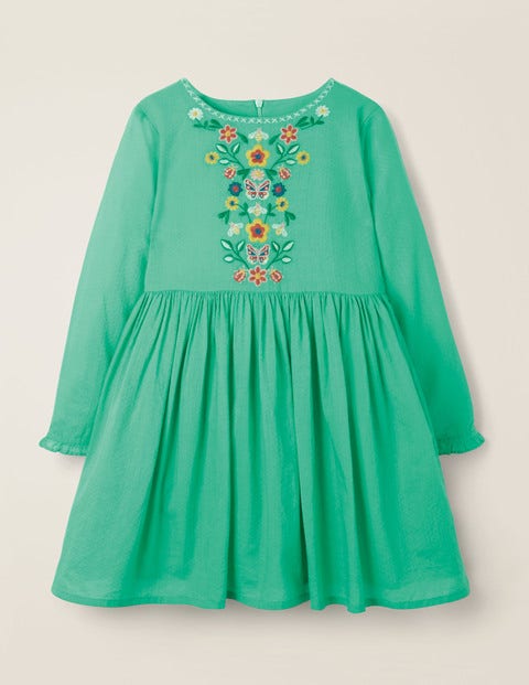 Kleid Mit Stickerei - Spargelgrün Kleid Mit Stickerei - Spargelgrün