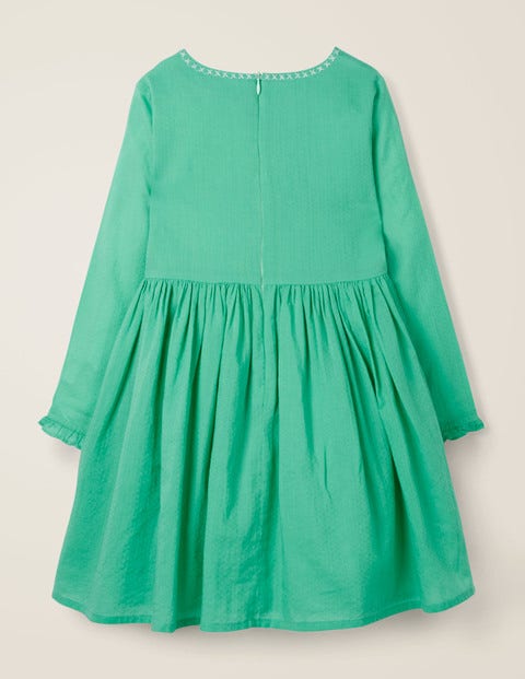 Kleid Mit Stickerei - Spargelgrün Kleid Mit Stickerei - Spargelgrün