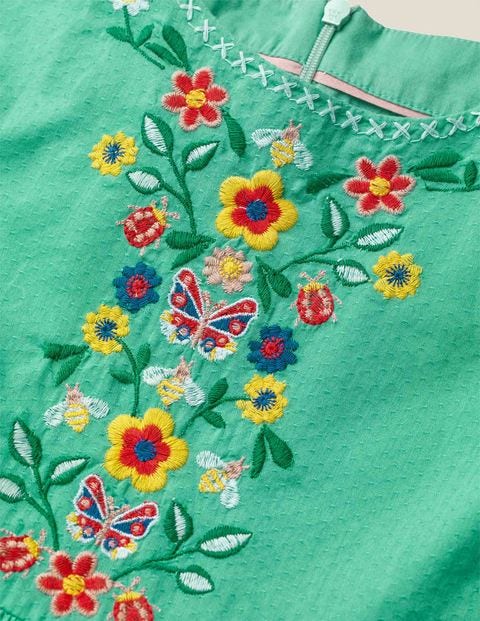 Kleid Mit Stickerei - Spargelgrün Kleid Mit Stickerei - Spargelgrün