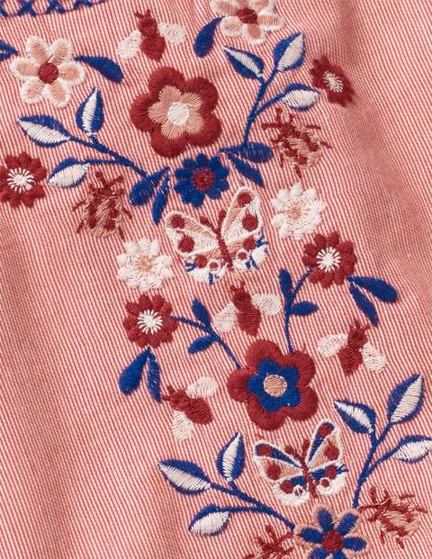 Embroidered Detail Dress - Raspberry Pink Ticking Stripe Embroidered Detail Dress - Raspberry Pink Ticking Stripe
