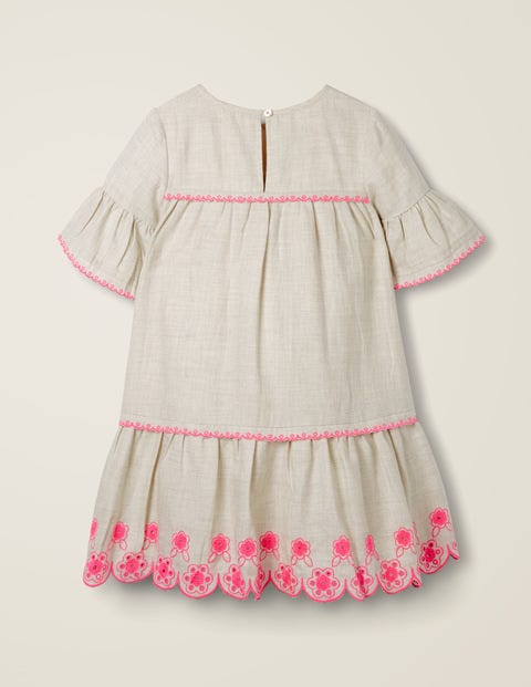 Drop-Waist Broderie Hem Dress - Grey Marl/Festival Pink Drop-Waist Broderie Hem Dress - Grey Marl/Festival Pink