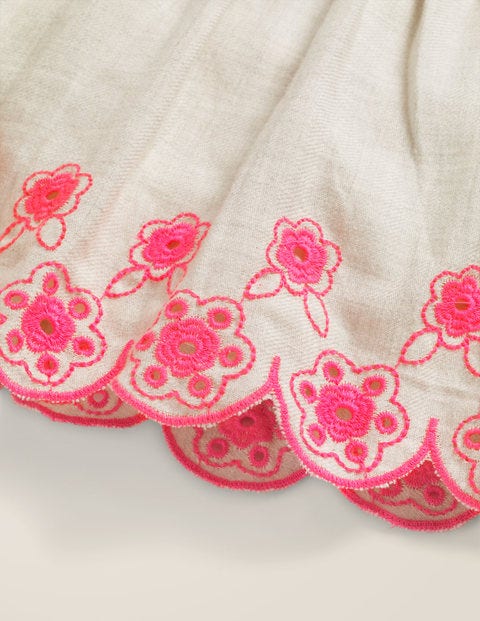 Drop-Waist Broderie Hem Dress - Grey Marl/Festival Pink Drop-Waist Broderie Hem Dress - Grey Marl/Festival Pink