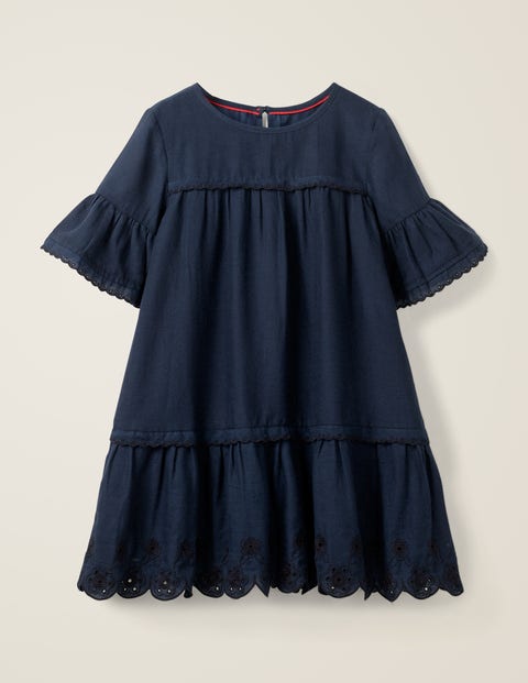 Drop-Waist Broderie Hem Dress - College Blue Drop-Waist Broderie Hem Dress - College Blue