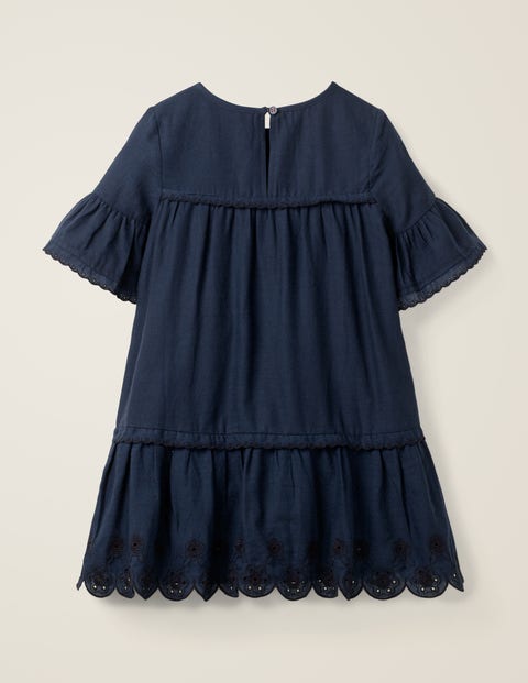 Drop-Waist Broderie Hem Dress - College Blue Drop-Waist Broderie Hem Dress - College Blue