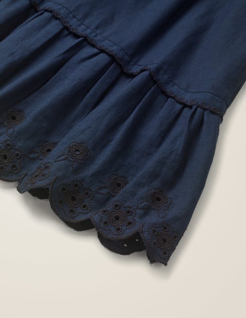 Drop-Waist Broderie Hem Dress - College Blue Drop-Waist Broderie Hem Dress - College Blue