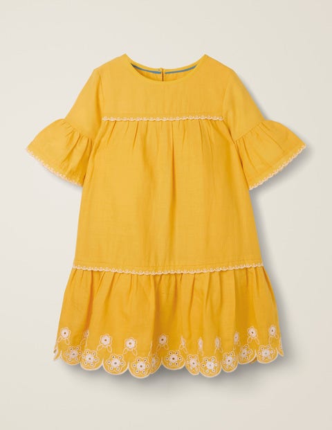 Drop-Waist Broderie Hem Dress - Mellow Yellow/Ecru Drop-Waist Broderie Hem Dress - Mellow Yellow/Ecru
