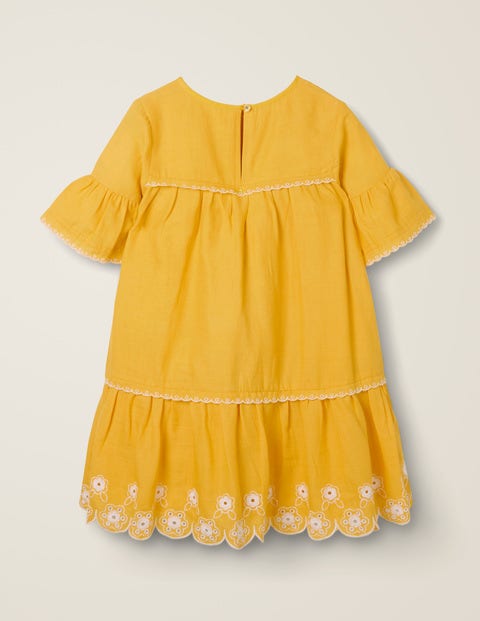 Drop-Waist Broderie Hem Dress - Mellow Yellow/Ecru Drop-Waist Broderie Hem Dress - Mellow Yellow/Ecru