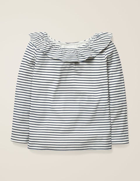 Ruffle Neck Top - Ivory/College Blue Ruffle Neck Top - Ivory/College Blue