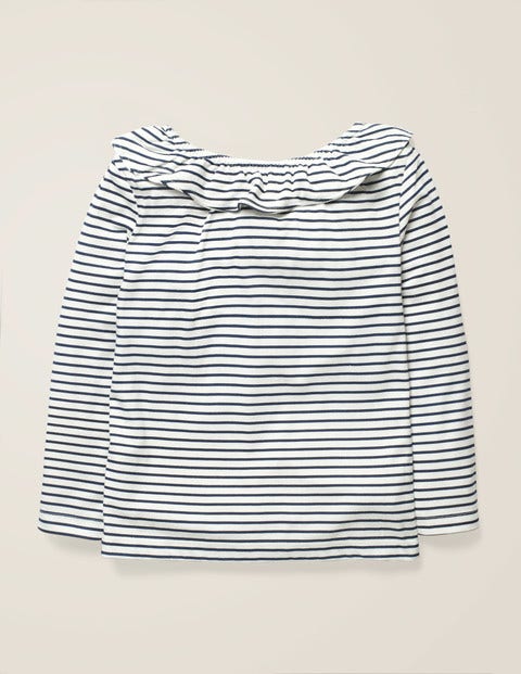 Ruffle Neck Top - Ivory/College Blue Ruffle Neck Top - Ivory/College Blue