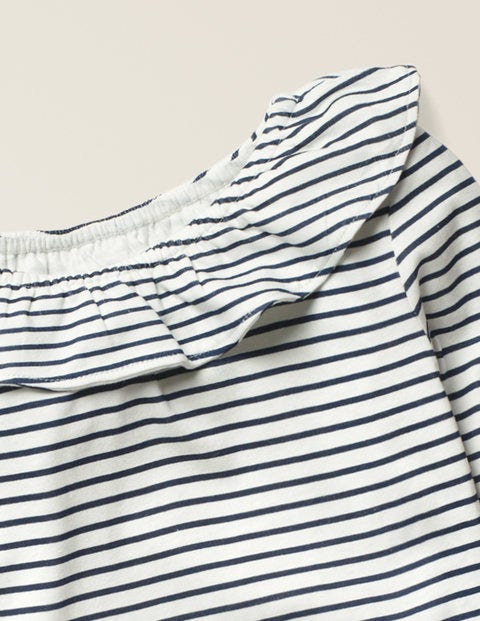 Ruffle Neck Top - Ivory/College Blue Ruffle Neck Top - Ivory/College Blue
