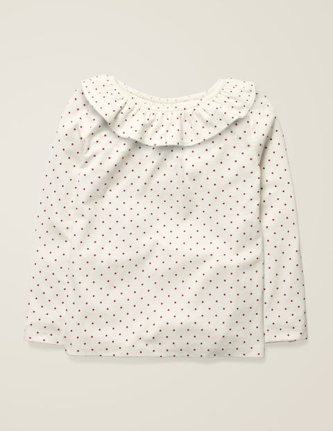 Ruffle Neck Top - Ivory/Bramble Red Pin Spot Ruffle Neck Top - Ivory/Bramble Red Pin Spot