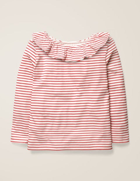 Ruffle Neck Top - Ivory/Carmine Red Ruffle Neck Top - Ivory/Carmine Red