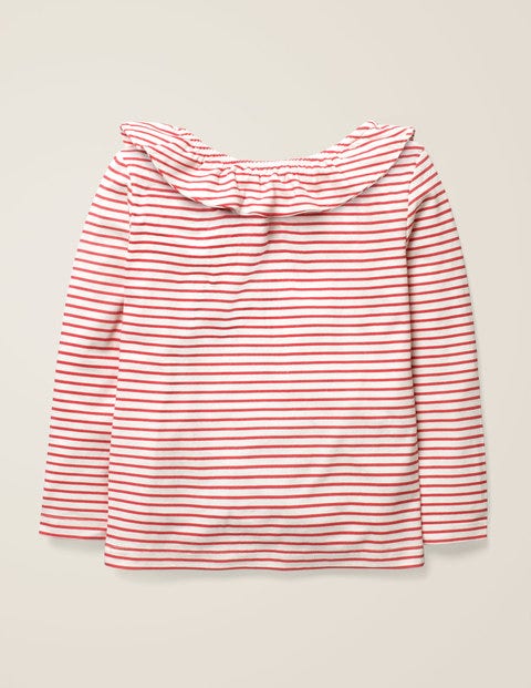 Ruffle Neck Top - Ivory/Carmine Red Ruffle Neck Top - Ivory/Carmine Red