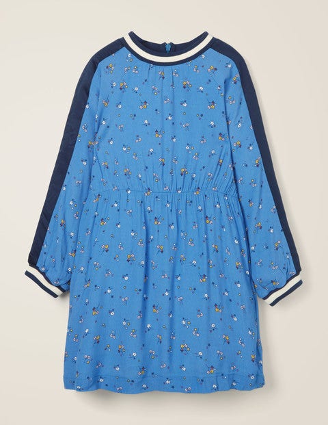 Contrast Sleeve Printed Dress - Elizabethan Blue Star Sprig Contrast Sleeve Printed Dress - Elizabethan Blue Star Sprig