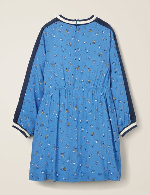 Contrast Sleeve Printed Dress - Elizabethan Blue Star Sprig Contrast Sleeve Printed Dress - Elizabethan Blue Star Sprig