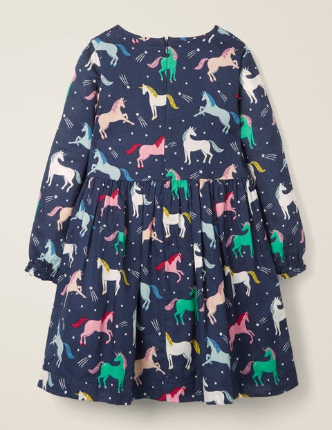 Printed Smock Dress - College Blue Unicorns Printed Smock Dress - College Blue Unicorns