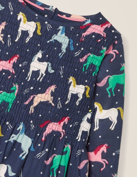 Printed Smock Dress - College Blue Unicorns Printed Smock Dress - College Blue Unicorns
