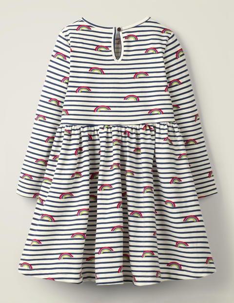 Printed Twirly Jersey Dress - Ivory/College Blue Rainbows Printed Twirly Jersey Dress - Ivory/College Blue Rainbows