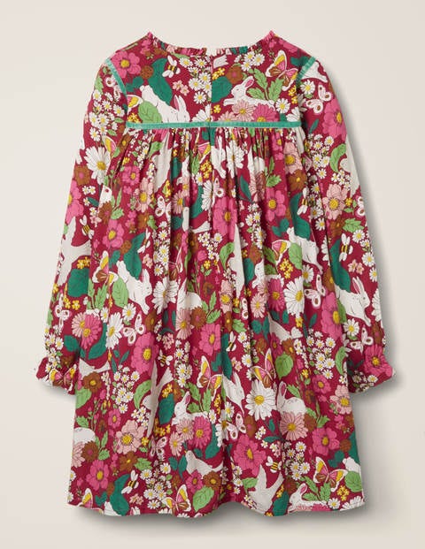 Frill Neck Printed Dress - Bramble Pink Florabunda Frill Neck Printed Dress - Bramble Pink Florabunda