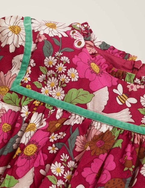 Frill Neck Printed Dress - Bramble Pink Florabunda Frill Neck Printed Dress - Bramble Pink Florabunda