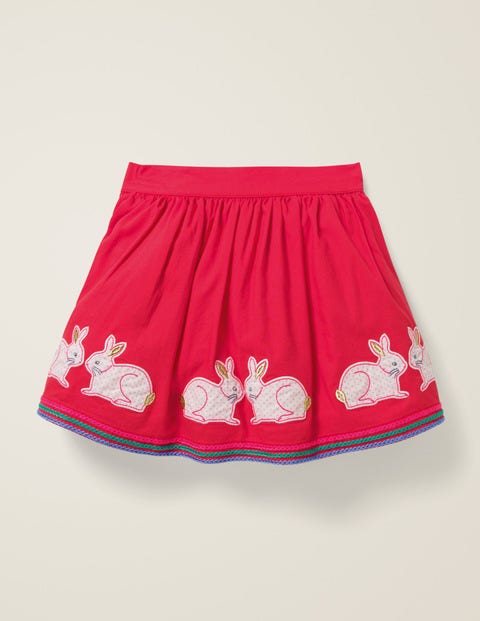 Appliqué Hem Skirt - Carmine Red Bunnies Appliqué Hem Skirt - Carmine Red Bunnies