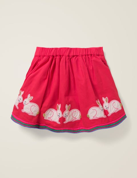 Appliqué Hem Skirt - Carmine Red Bunnies Appliqué Hem Skirt - Carmine Red Bunnies