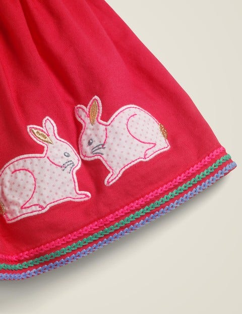 Appliqué Hem Skirt - Carmine Red Bunnies Appliqué Hem Skirt - Carmine Red Bunnies