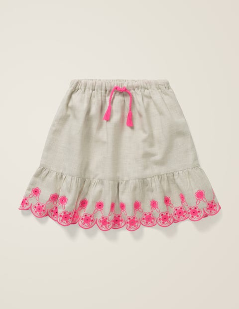 Embroidered Hem Skirt - Grey Marl/Festival Pink Embroidered Hem Skirt - Grey Marl/Festival Pink
