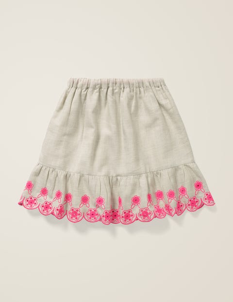 Embroidered Hem Skirt - Grey Marl/Festival Pink Embroidered Hem Skirt - Grey Marl/Festival Pink
