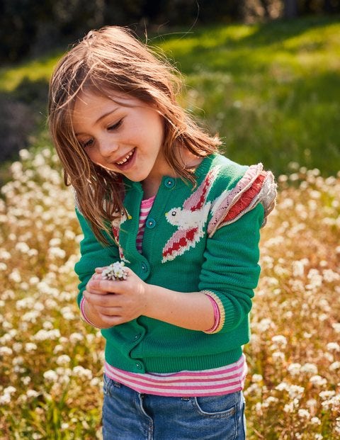 Fun Cardigan - Asparagus Green Birds Fun Cardigan - Asparagus Green Birds